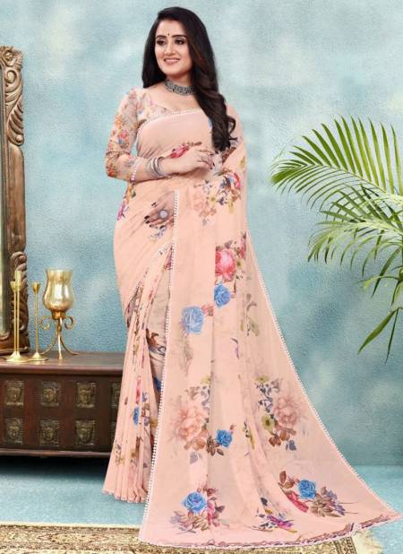 Peach Colour SARITA NAKSHATRA Fancy Ethnic Wear Weightless with Digital Print Saree Collection 6005